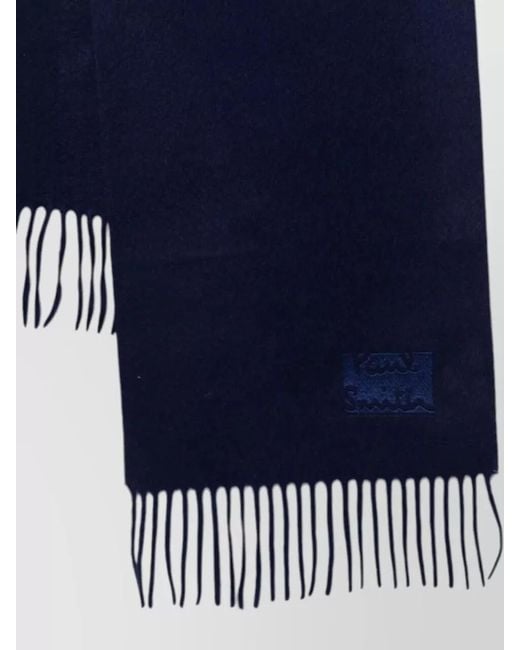 Paul Smith Blue Cashmere Scarf Fringed Edges for men