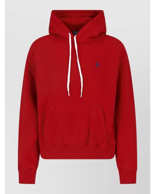 Polo Ralph Lauren Red Hooded Sweatshirt Kangaroo Pocket Ribbed Cuffs Hem