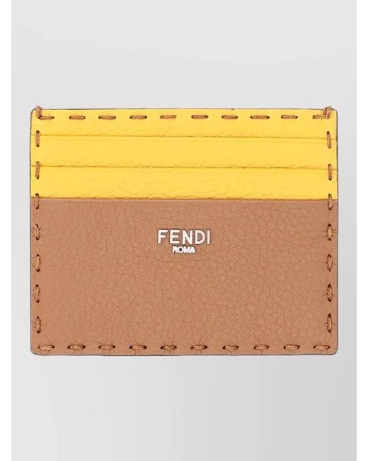 Fendi Yellow Leather Card Holder for men