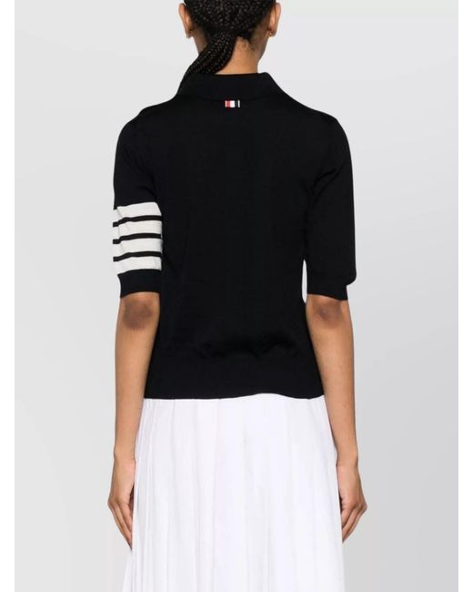 Thom Browne Black Fine-Knit Relaxed-Fit Wool Short-Sleeve Polo Shirt