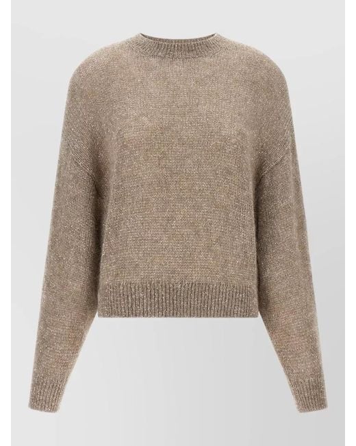 Brunello Cucinelli Natural Diamante Sequin Cropped Crew Neck Sweater
