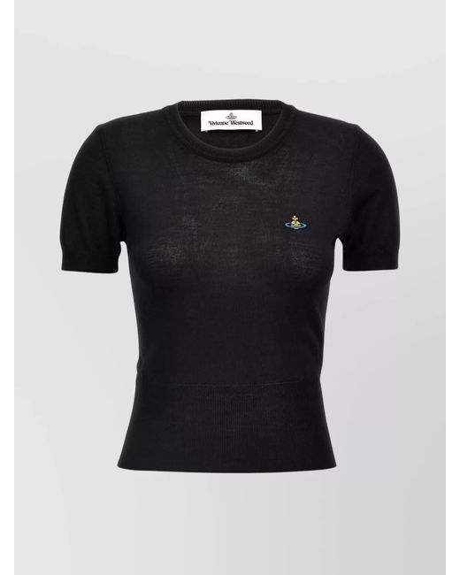 Vivienne Westwood Black Wool Silk Fine-Knit Short-Sleeve Crew-Neck T-Shirt