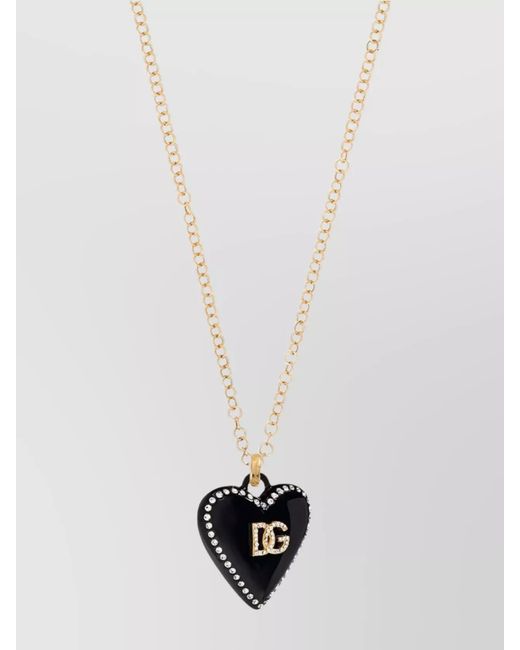 Dolce & Gabbana White Glass And Brass Heart Pendant Necklace