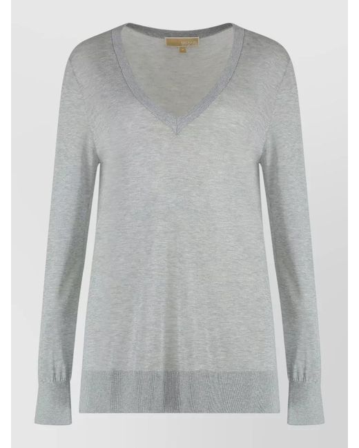 MICHAEL Michael Kors Gray V Neck Knit Sweater Long Sleeves