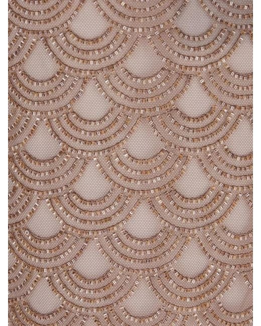 ROTATE BIRGER CHRISTENSEN Natural Sheer Overlay Skirt Embellished Design Scalloped Hem