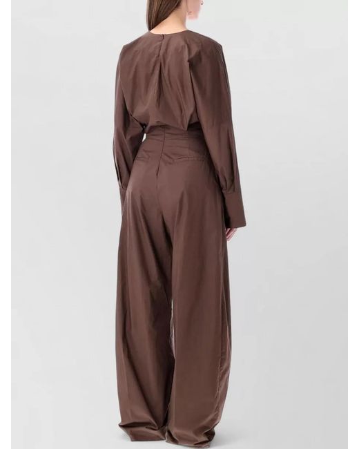 Thelatest Brown Drew Jumpsuit Deep Neckline Wide Leg