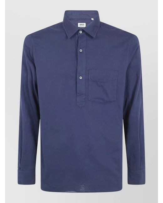 Aspesi Blue Richiusa Long Sleeve Shirt Button Collar for men