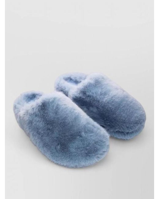 LA ROSE Blue Indoor Faux Fur Slippers Open Back