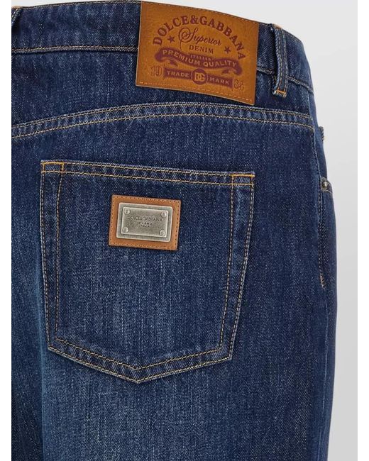 Dolce & Gabbana Blue Cotton Pleated Straight-Leg Jeans