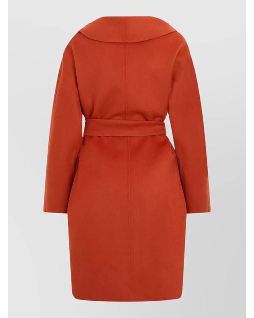 Max Mara Red Shawl Collar Midi Wool Cashmere Silk Coat