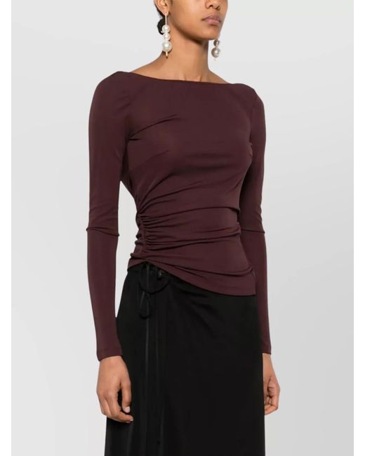 Elisabetta Franchi Purple Appliqué Logo Boat Neck Top