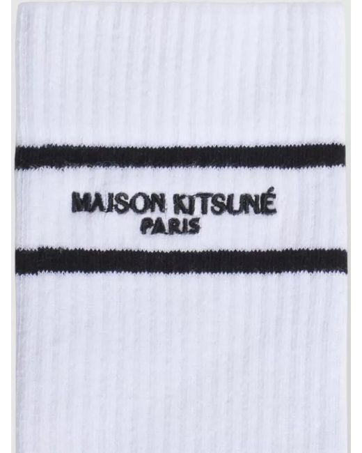 Maison Kitsuné White Cotton Sporty Socks for men