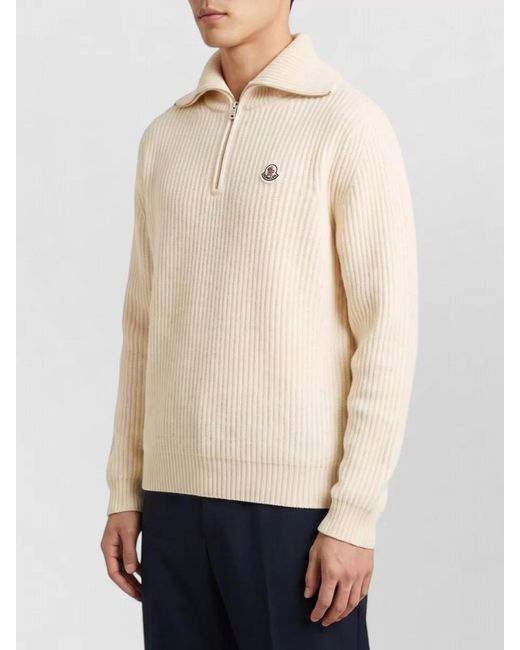 Moncler Natural Ribbed Wool Half-Zip Turtleneck Sweater for men