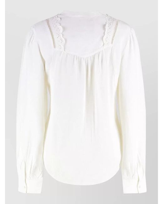 Isabel Marant White Filippa Blouse Viscose Rounded Hem Lace