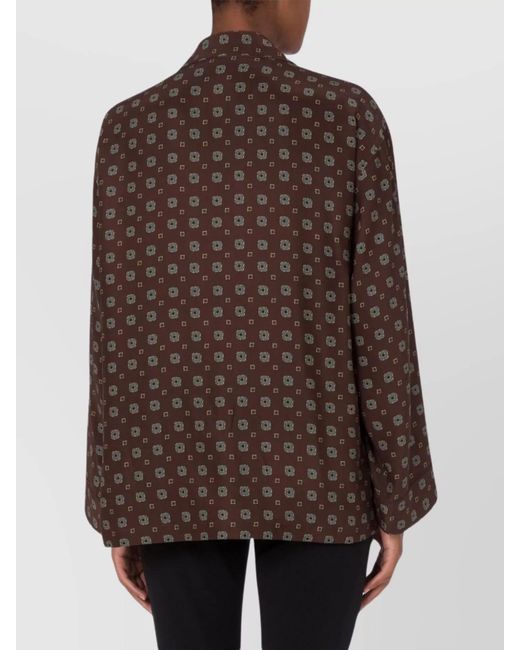Moschino Brown Silk Printed Long-Sleeve Shirt