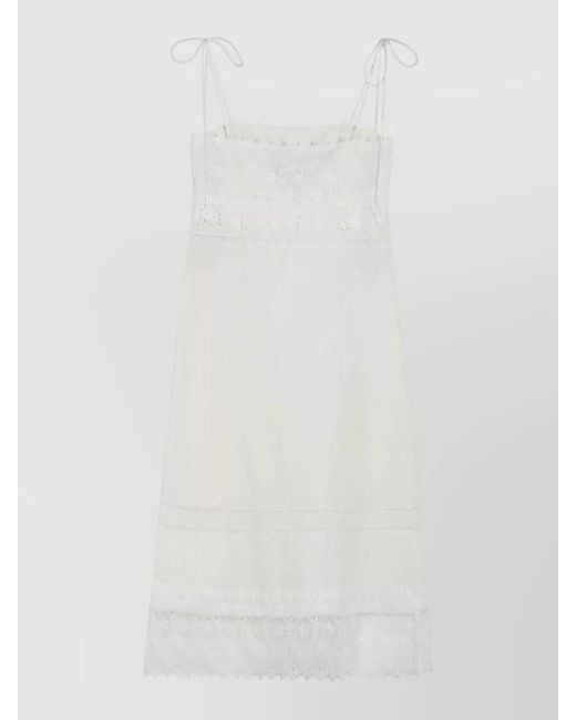 Valentino White Linen Embroidered Midi Dress