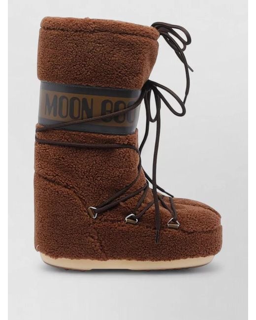 Moon Boot Brown Faux Fur Flat Sole High Ankle Boots
