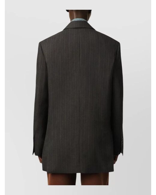 AMI Black Wool Striped Double-Breasted Blazer