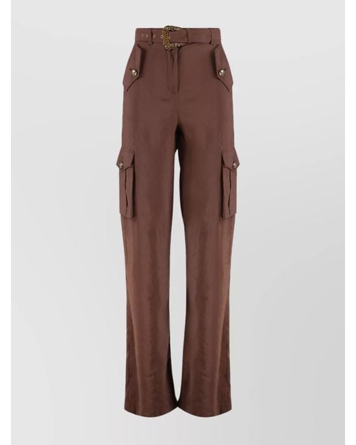 Versace Jeans Couture Brown Utility Cargo Trousers Embellished Buttons