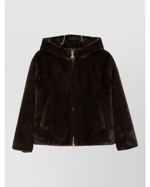 ERMANNO FIRENZE Black Faux Fur Hooded Mid Length Jacket