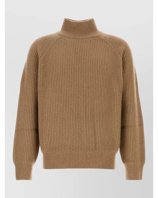 LeKasha Brown Cashmere Lette High Neck Ribbed Sweater for men