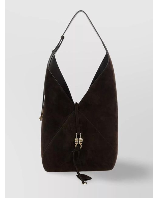 Ferragamo Black Suede Finish Shoulder Bag With Adjustable Strap