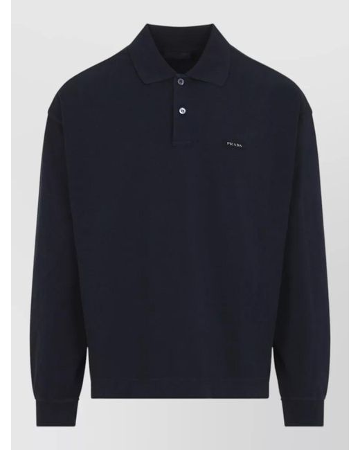 Prada Blue Long Sleeve Polo Cotton Jersey Top for men