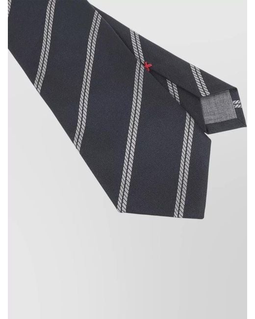 Brunello Cucinelli White Silk Tie Pointed Blade Diagonal Stripes for men