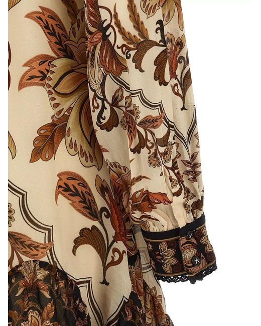 Farm Rio Multicolor Garden Lace Midi Dress High Neck Buttons