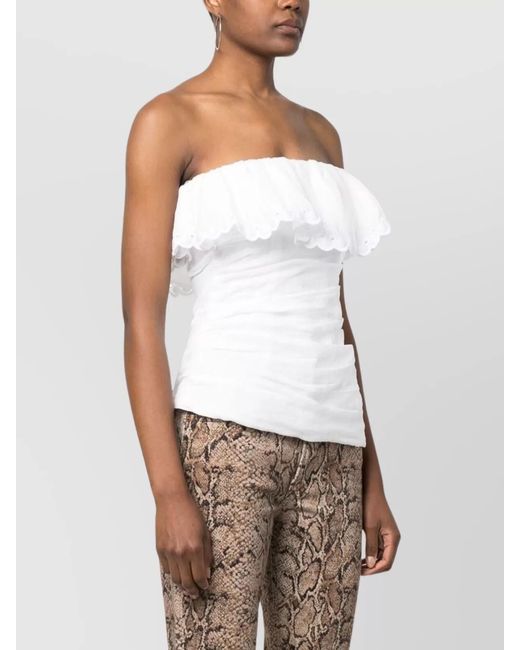 Isabel Marant White Ramie Strapless Ruffled Asymmetric Top