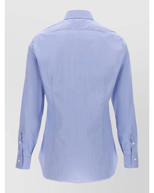 Barba Napoli Blue Poplin Shirt Button Down Collar Long Sleeves for men