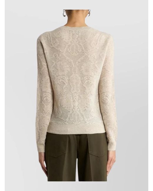 Etro Natural Crew Neck Long Sleeve Textured Knit Top