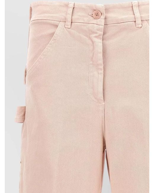 Nude Pink Wide Leg Cargo Pants Multiple Pockets