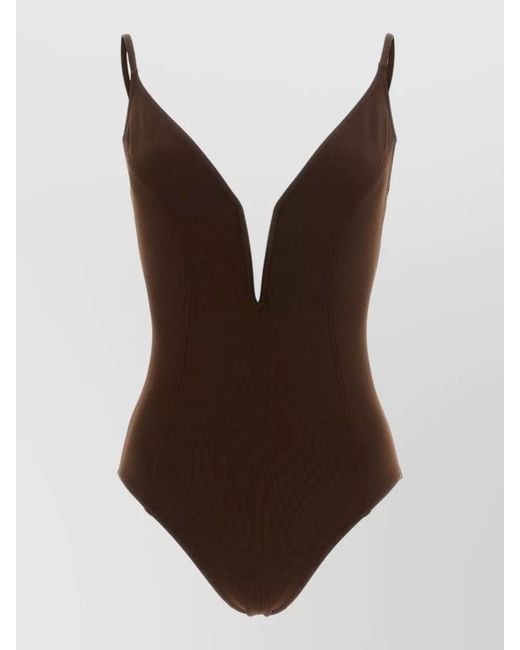 Eres Brown V-Neck One-Piece Swimsuit