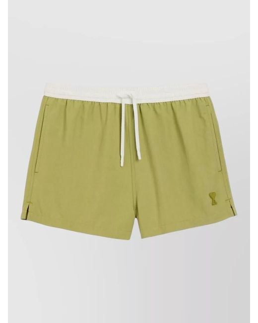 AMI Green Swim Shorts Elastic Waistband Side Pockets for men