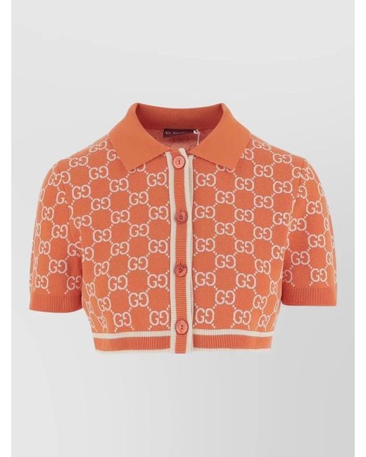 Gucci Orange Gg Jacquard Polo Shirt Short Sleeves