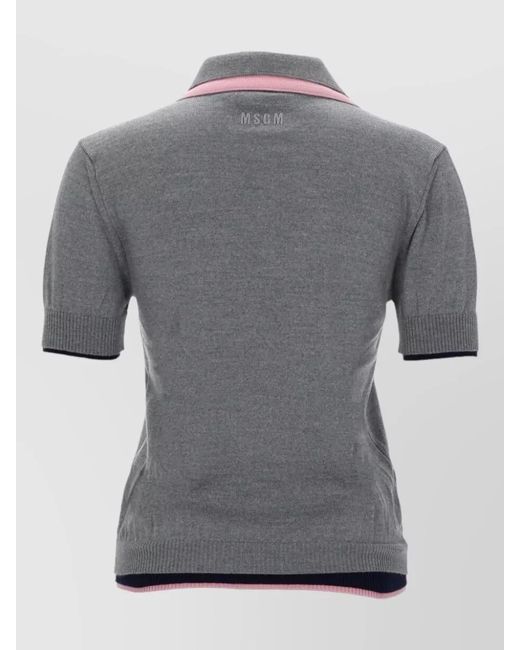 MSGM Gray Short Sleeve Top Contrasting Collar Design