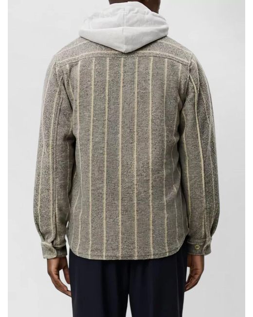 Les Deux Gray Nylon Silk Jacket Striped Chest Pocket Long Sleeves for men