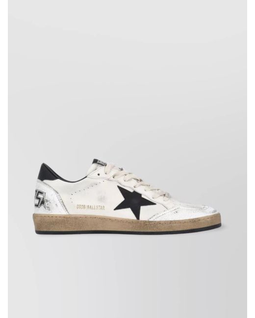 Golden Goose Deluxe Brand Metallic Low Top Leather Sneakers With Used Effect