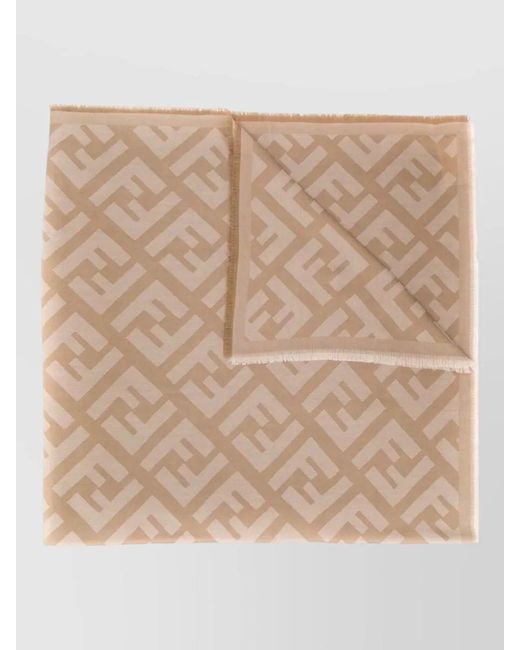 Fendi Natural Wool Silk Logo-Print Shawl