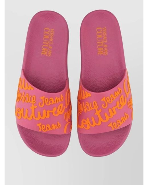 Versace Jeans Couture Pink Logo Slide Sandal Flat Sole Open Toe