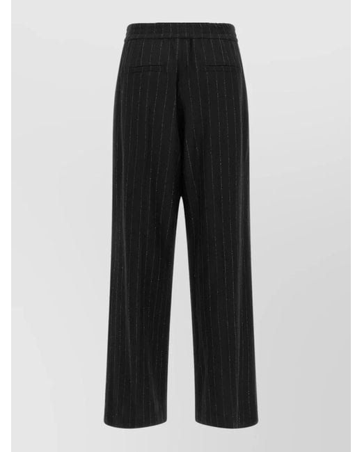 Brunello Cucinelli Black Sequin Pinstripe Wide Leg Wool Cashmere Pants