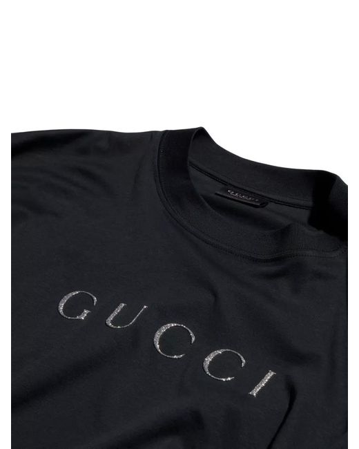 Gucci Black Cotton Glitter-Print Crewneck T-Shirt