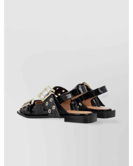 Ganni Black Patent Buckle Slingback Ballerina Shoes