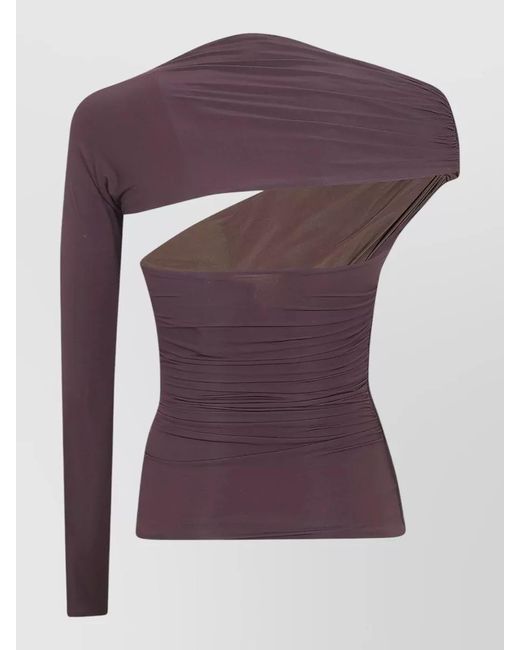 Elisabetta Franchi Purple One-Shoulder Long-Sleeve Knitted Top