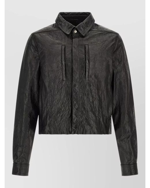 Rick Owens Black Alice Cropped Jacket Textured Long Sleeves Collar for men