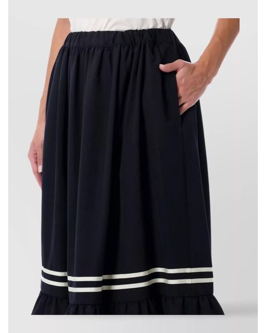 Comme des Garçons White Flared Midi Skirt Ruffled Hem