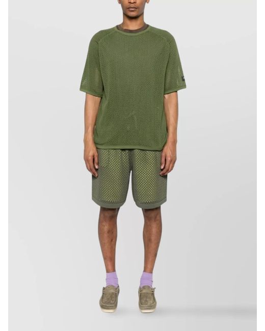 KENZO Green Mesh Shorts With Rear Patch Pocket for men