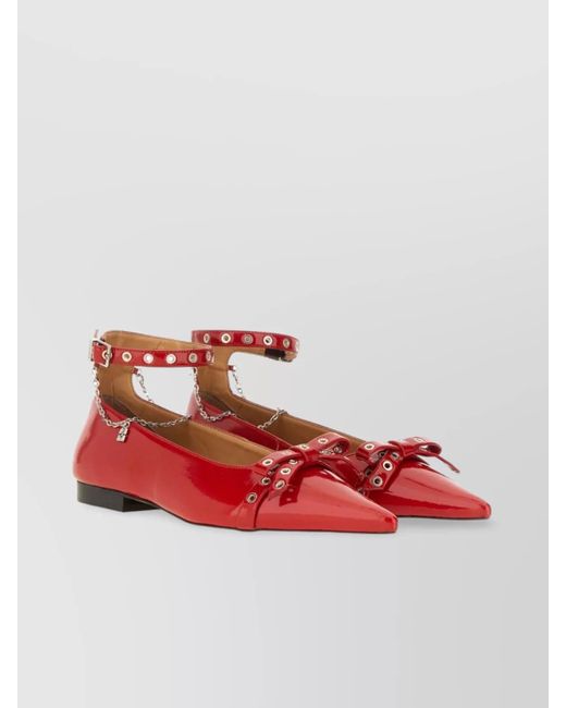 Ganni Red Embellished Slingback Ballerina Shoes