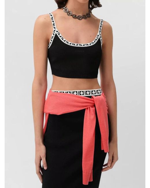 Versace Black Viscose Blend Crop Top Elastic Hem